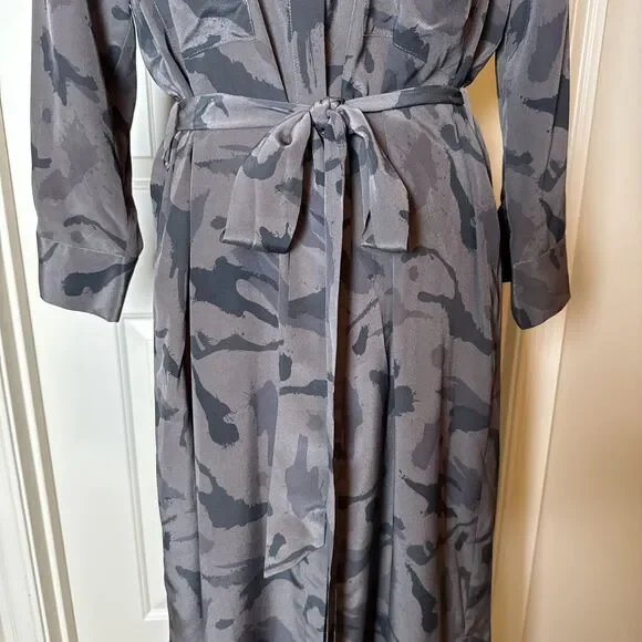 L Agence Button Front 3/4 Sleeve Abstract Silk Dress Purple Size M Designer Luxe - Picture 5 of 16